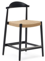 ASTRA tabouret avec assise h 62 cm en bois d'acacia massif finition noire et corde beige pour intérieur ou extérieur