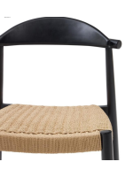 ASTRA tabouret avec assise h 62 cm en bois d'acacia massif finition noire et corde beige pour intérieur ou extérieur