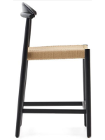 ASTRA tabouret avec assise h 62 cm en bois d'acacia massif finition noire et corde beige pour intérieur ou extérieur