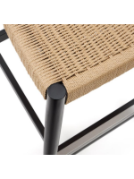 ASTRA tabouret avec assise h 62 cm en bois d'acacia massif finition noire et corde beige pour intérieur ou extérieur