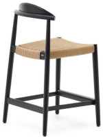 ASTRA tabouret avec assise h 62 cm en bois d'acacia massif finition noire et corde beige pour intérieur ou extérieur