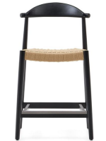 ASTRA stool with seat h 62 cm in solid acacia wood black finish and beige rope for indoors or outdoors