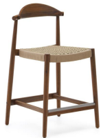 DODI stool with seat h 62 cm in solid acacia wood with walnut finish and beige rope for indoors or outdoors