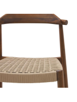 DODI stool with seat h 62 cm in solid acacia wood with walnut finish and beige rope for indoors or outdoors