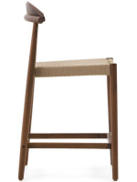 DODI stool with seat h 62 cm in solid acacia wood with walnut finish and beige rope for indoors or outdoors