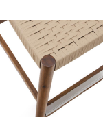 DODI stool with seat h 62 cm in solid acacia wood with walnut finish and beige rope for indoors or outdoors