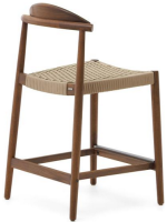 DODI stool with seat h 62 cm in solid acacia wood with walnut finish and beige rope for indoors or outdoors