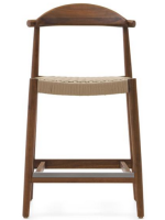 DODI stool with seat h 62 cm in solid acacia wood with walnut finish and beige rope for indoors or outdoors