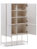 DAMOR buffet h 160 cm buffet avec 4 portes en MDF laqué blanc et pieds en acier blanc