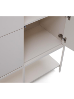 DAMOR buffet h 160 cm buffet avec 4 portes en MDF laqué blanc et pieds en acier blanc