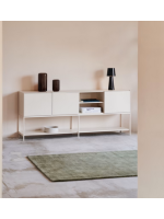 DAMOR sideboard or TV cabinet 195x80h cm 3 doors in white lacquered MDF and white steel legs