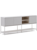 DAMOR sideboard or TV cabinet 195x80h cm 3 doors in white lacquered MDF and white steel legs