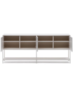 DAMOR sideboard or TV cabinet 195x80h cm 3 doors in white lacquered MDF and white steel legs