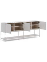 DAMOR sideboard or TV cabinet 195x80h cm 3 doors in white lacquered MDF and white steel legs