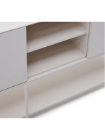 DAMOR sideboard or TV cabinet 195x80h cm 3 doors in white lacquered MDF and white steel legs