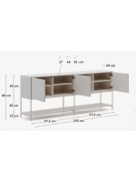 DAMOR sideboard or TV cabinet 195x80h cm 3 doors in white lacquered MDF and white steel legs