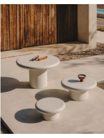 DADA Ø 90 or Ø 120 or Ø 140 cm table in resistant white concrete for gardens and terraces