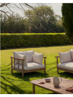 CANCUN Fauteuil en bois de eucalyptus pour les terrasses de jardin en plein air et les intérieurs de maison ou de contrat