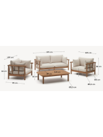 CANCUN set of 2 sofa armchairs and coffee table in eucalyptus wood for outdoor and indoor use