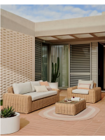 FLORIS Table basse en osier synthétique 110x60 pour jardin extérieur ou terrasses