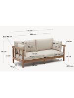 CANCUN eucalyptus wood 2 seater sofa 195 cm for outdoor garden terraces or interiors