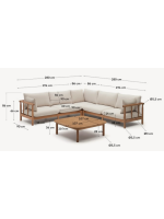 CANCUN set divano angolare 280x280 e tavolino in legno di eucalipto per esterno e interno