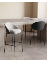DEAM stool seat h 77 cm in dark finish ash veneer in gray fabric and black metal frame