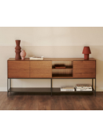 TODAY Sideboard oder TV-Ständer 195x80h cm 3 Türen mit Nussbaumfurnier und schwarze Stahlbeine