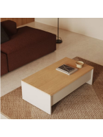 AYAGO 110x60 coffee table with container in natural finish oak veneer and white lacquered