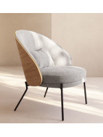 PANTEON ash veneer armchair with natural finish in light gray fabric and metal frame