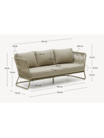 ACEM sofa L 189 cm with rope and metal for indoor and outdoor garden terraces