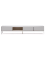 DAMOR meuble TV 195x35h cm en MDF laqué blanc et pieds en acier blanc