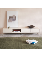 DAMOR TV stand 195x35h cm in white lacquered MDF and white steel legs