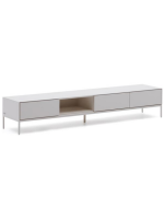 DAMOR meuble TV 195x35h cm en MDF laqué blanc et pieds en acier blanc