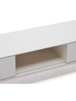 DAMOR meuble TV 195x35h cm en MDF laqué blanc et pieds en acier blanc