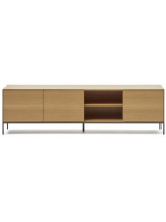 ASTRA sideboard or TV stand 195x55h cm 3 oak veneered doors and black steel legs