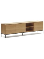 ASTRA sideboard or TV stand 195x55h cm 3 oak veneered doors and black steel legs