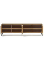 ASTRA sideboard or TV stand 195x55h cm 3 oak veneered doors and black steel legs