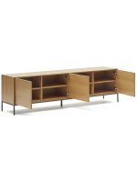 ASTRA sideboard or TV stand 195x55h cm 3 oak veneered doors and black steel legs