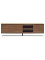 TODAY sideboard or TV stand 195x55h cm 3 walnut veneered doors and black steel legs