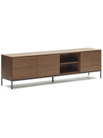 TODAY sideboard or TV stand 195x55h cm 3 walnut veneered doors and black steel legs