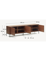 TODAY sideboard or TV stand 195x55h cm 3 walnut veneered doors and black steel legs