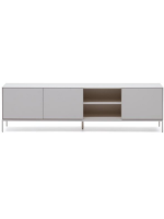 DAMOR sideboard or TV cabinet 195x55h cm 3 doors in white lacquered MDF and white steel legs