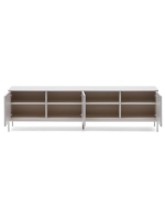 DAMOR sideboard or TV cabinet 195x55h cm 3 doors in white lacquered MDF and white steel legs