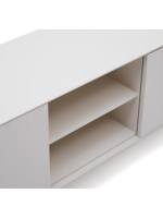 DAMOR sideboard or TV cabinet 195x55h cm 3 doors in white lacquered MDF and white steel legs