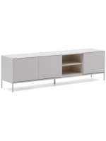 DAMOR sideboard or TV cabinet 195x55h cm 3 doors in white lacquered MDF and white steel legs