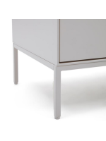 DAMOR sideboard or TV cabinet 195x55h cm 3 doors in white lacquered MDF and white steel legs