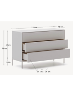 DAMOR cajonera 110x75h cm en MDF lacado blanco y patas de acero blanco