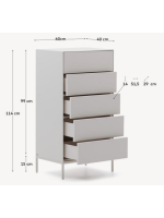 DAMOR chest of drawers 60x114h cm in white lacquered MDF and white steel legs