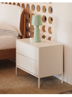 DAMOR bedside table 60x55h cm in white lacquered MDF and white steel legs